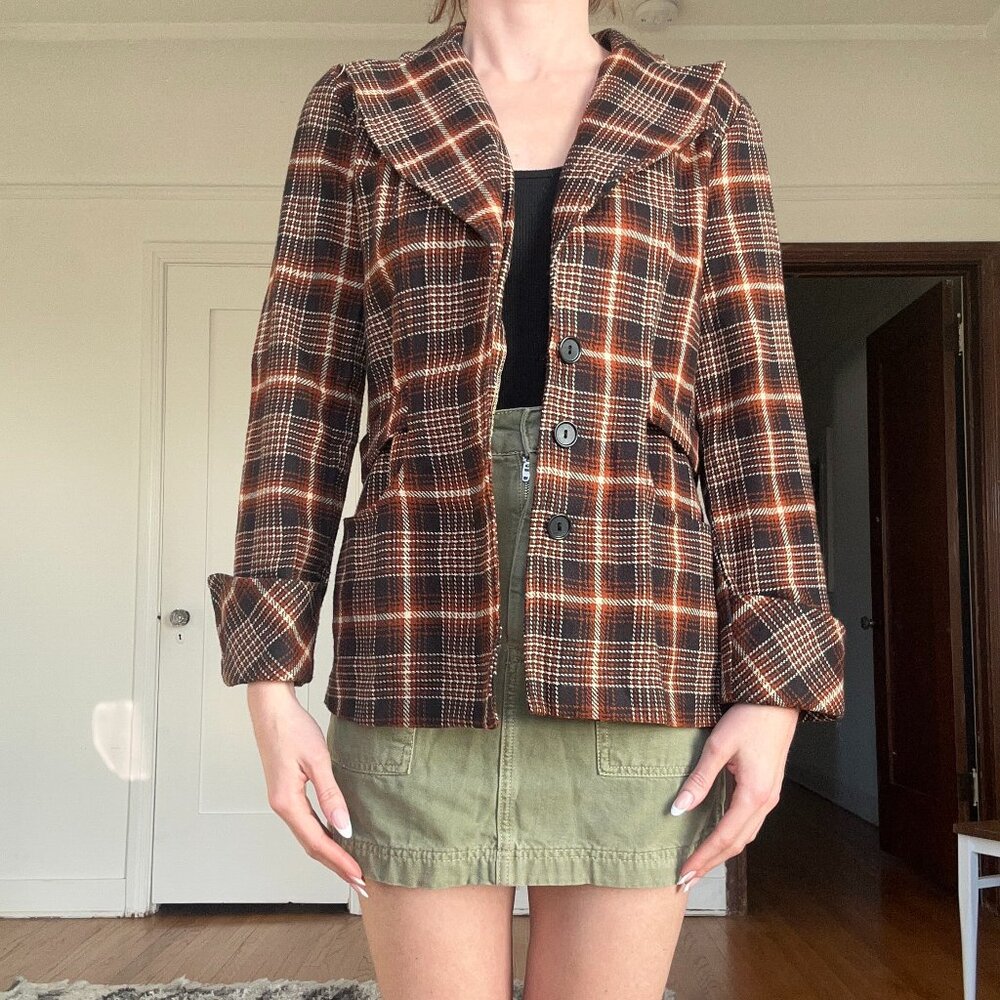 70's Brown Orange Plaid Blazer